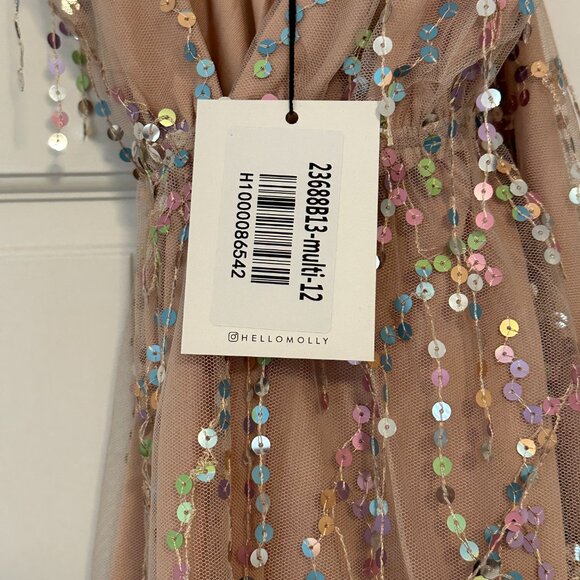 Mini party dress, beige/pink with coloful with sequin - Picture 5 of 6